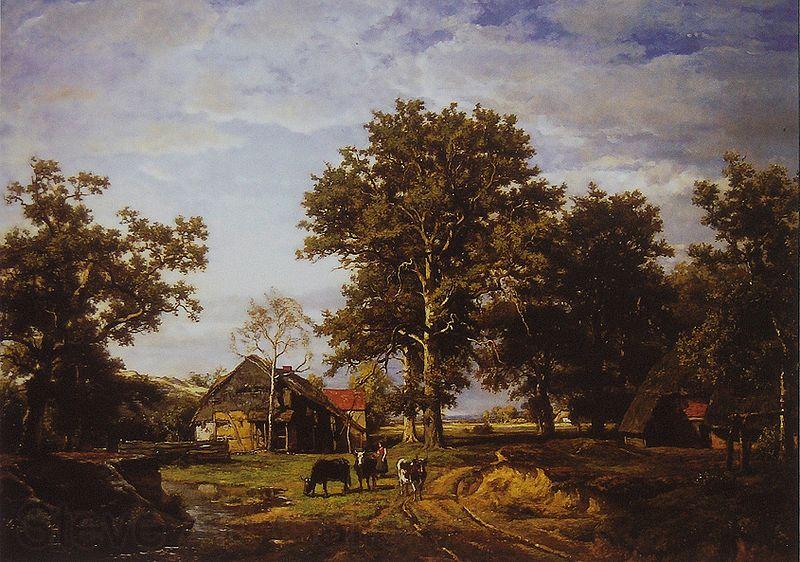 Theodore Fourmois Landscape with farm Norge oil painting art